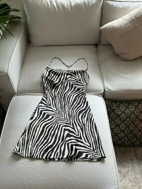 Zebra Print Slip Dress - Black & White